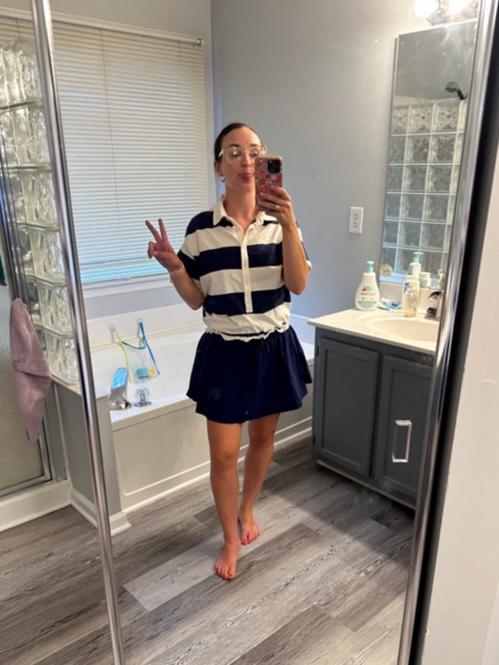Daily Practice by Anthropologie Short Sleeve Ember Romper Striped Polo Navy - Picture 8 of 9